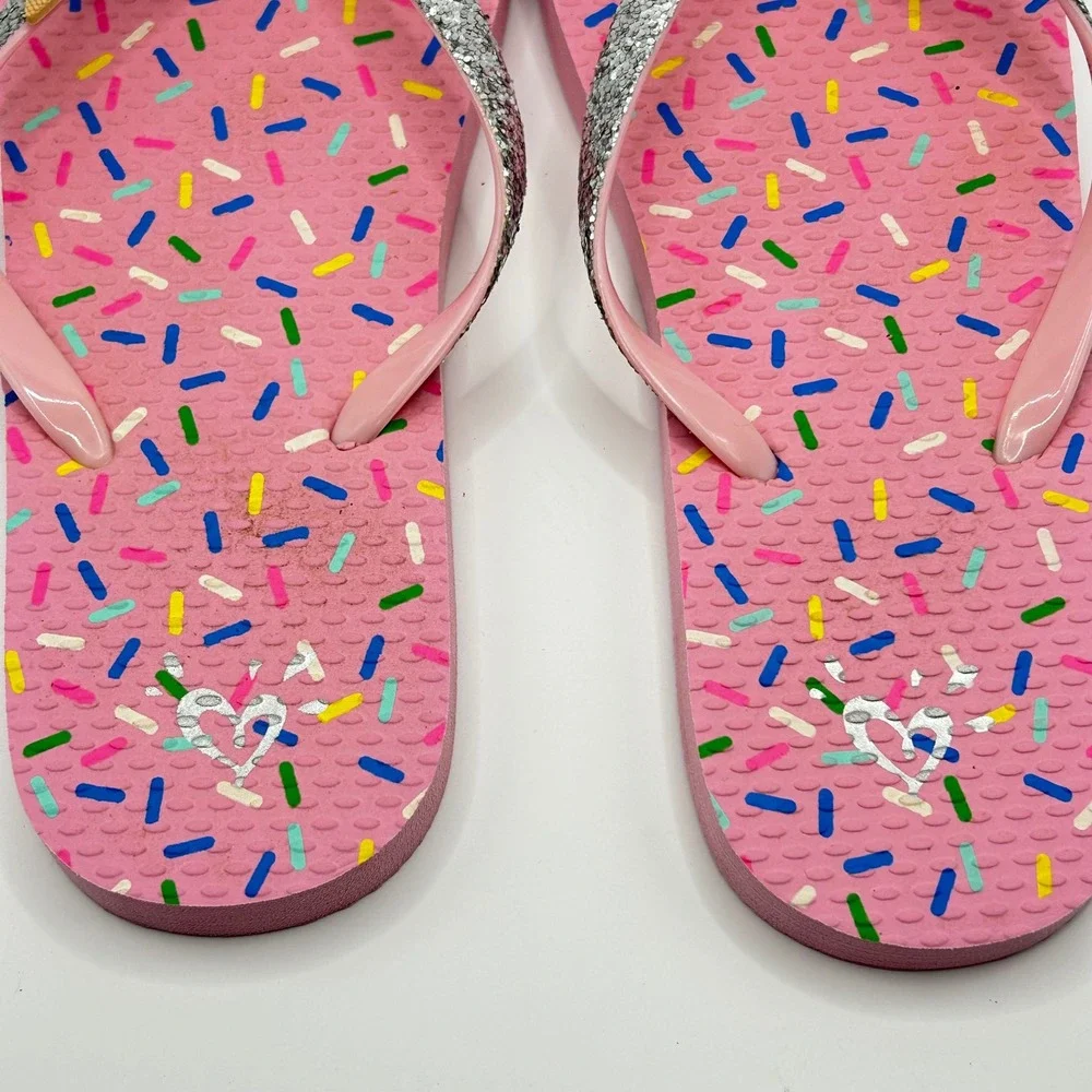 Justice‎ Girls Flip Flop Bundle Pink Sprinkles Grey Tie Dye Glitter Size 6-7